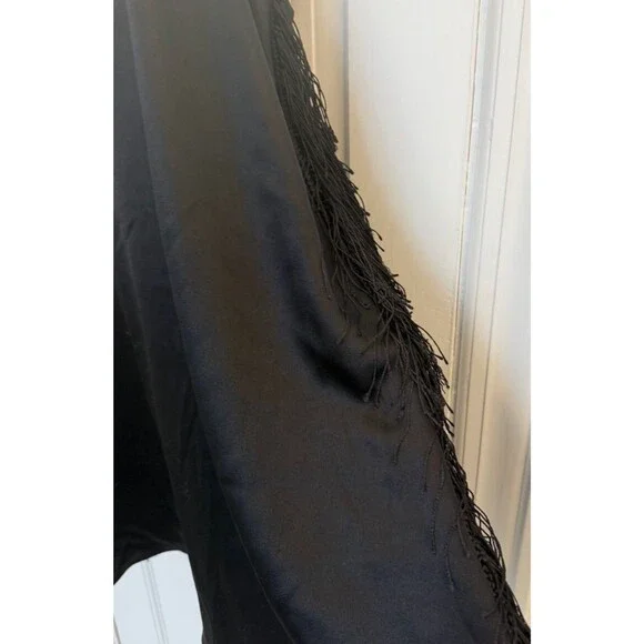 NWT Derek Lam 10 Crosby Downtown Crepe Mini Dress Size 4 Black Satin Fringe $595 - Picture 7 of 9